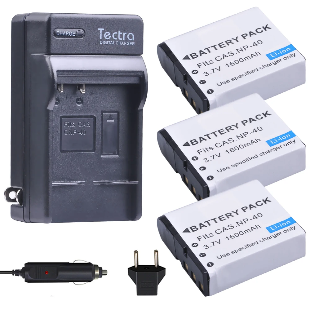 Tectra 3 шт. Φ NP 40 NP40 аккумулятор + Цифровое зарядное устройство для Casio FC100 FC150 FC160S P505