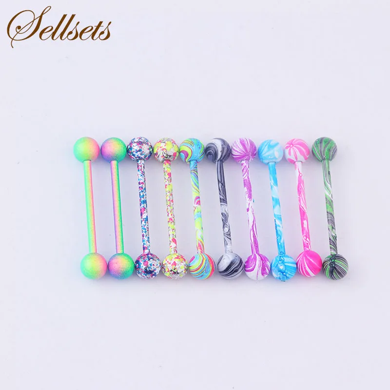 Sellsets микс 10 шт Новый Многоцветный покрытие штанга нержавеющая сталь пирсинг для