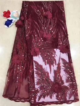 

Luxury wedding/party fabric beaded African embroidery net lace fabric French tulle lace material PNZ838(5yards/lot)