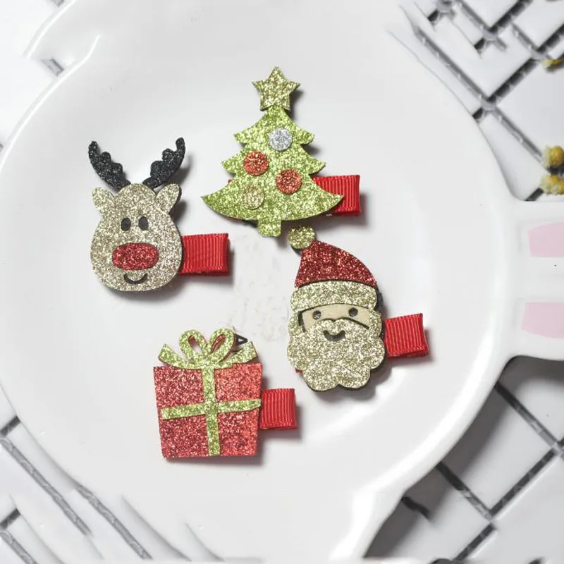 

1Set cute Children Christmas Gift Hair Clips Santa Tree Deer Barrettes Kids Bow Star Pompom Hair Accessories Party Favors