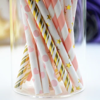 

New Design 25PCS/Lot Pink Gold Striped Multicolor Kids Birthday Wedding Party Decoration Event Supplies Drinking Paper Straws