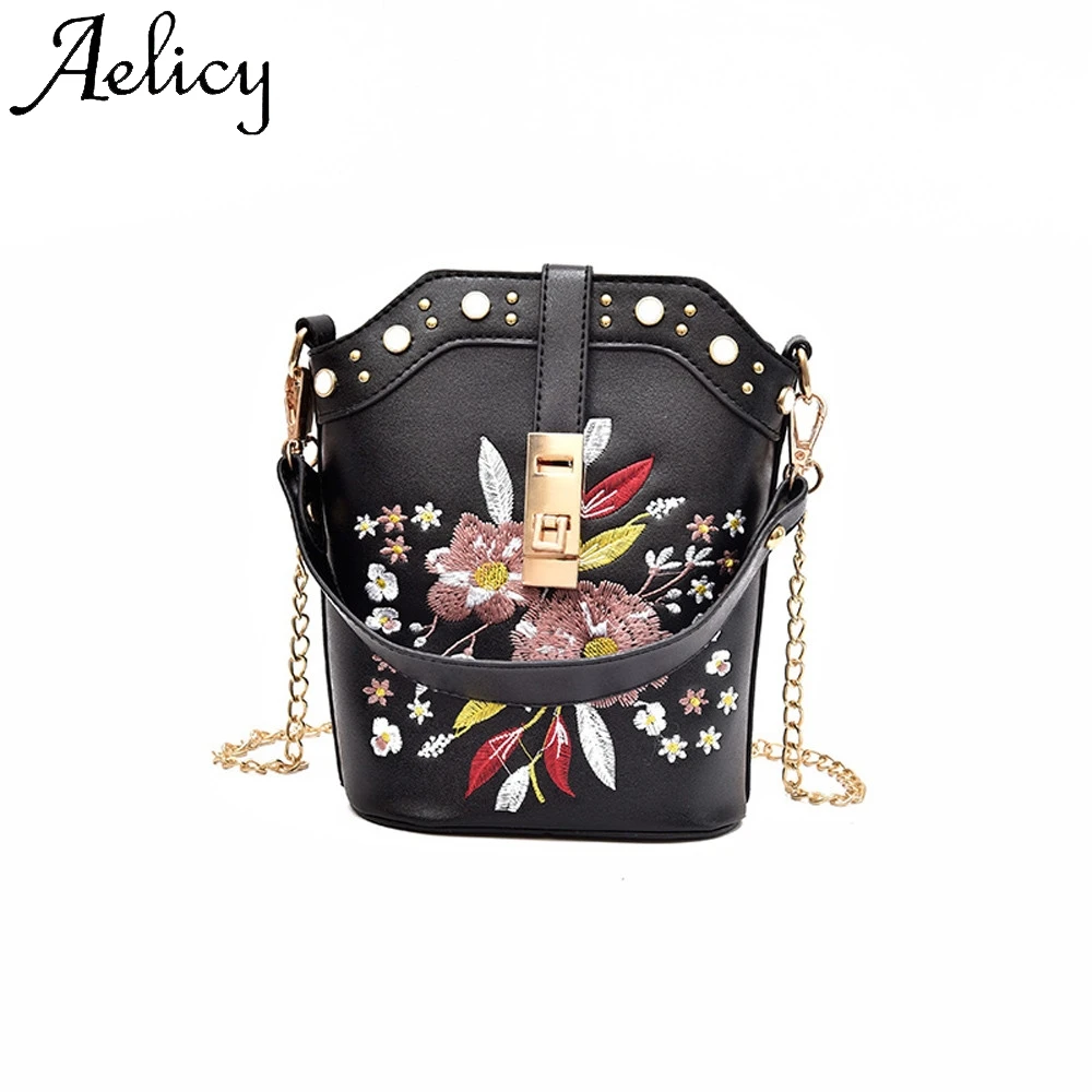 

Aelicy Women Flowers Leather Square bag Flower Pearl Chain Shoulder High Quality Solid Bag Totes Phone Pocket Messenger Bag