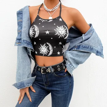 

New Summer Women Sexy Sleeveless Crop Tops Strapless Bra Tank Vests Ladies Halter Bandage Print Tops