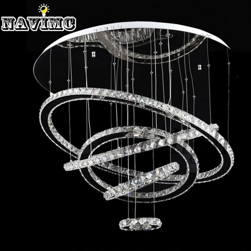 Luxury 5 Rings Crystal LED Ceiling Light Fixture LED Crystal Lighting for Stairs Staircase Hotel Villa Hallway Porch Lighting