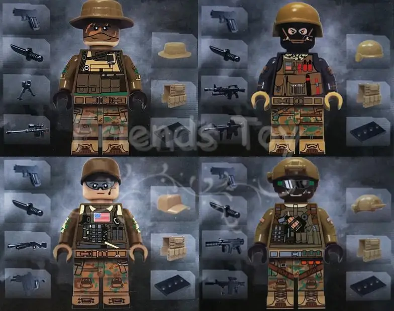 

4pcs Modern War American Recon Support Engineer Squad Navy Swat Army City Officer Block Figure Compatible With Lego