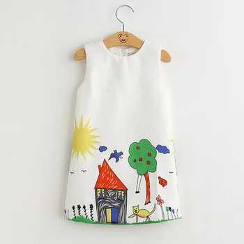 

Menoea Girls Dress 2020 New Summer Style Baby Girls Dresses Sleeveless Floral Printing for Princess Dress 3-8year Clothes Dress