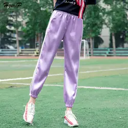 HziriP 2018 летние модные штаны-шаровары в полоску Для женщин Ulzzang Harajuku BF Повседневное Штаны с высокой посадкой штаны свободного кроя Pantalon Femme