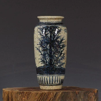

China old antique Porcelain YUAN Blue & White Bamboo Wax gourd vase