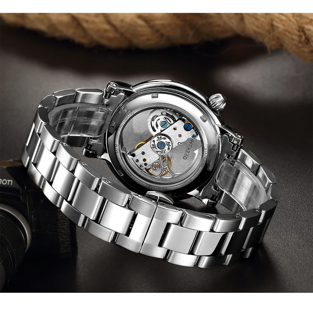 Top brand Skeleton Tourbillon automatic Mechanical Watch Men's luxury business men Wristwatch self wind Relojes Steampunk