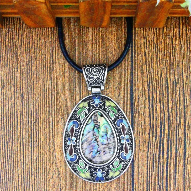 Картина маслом падение кулон Shell Цепочки и ожерелья для Для женщин Винтаж кожа