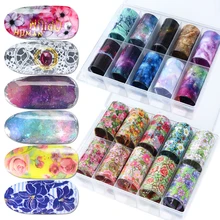 10 шт. Звездные фольга для ногтей Полые Цветочные Переводные Слайдеры для дизайна ногтей DIY Переводные картинки черно-белые кружева полный обертывания наклейки Набор BE1027