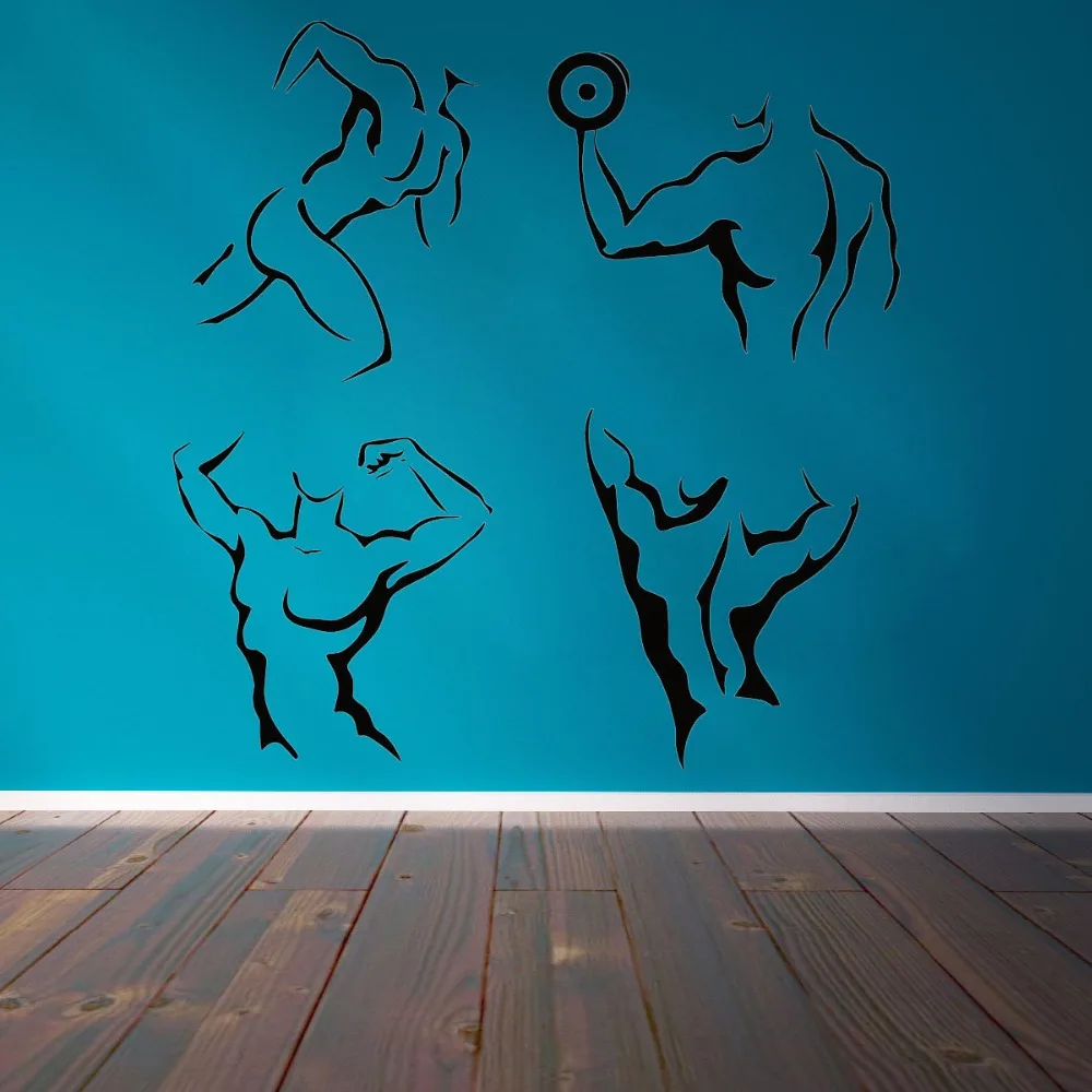 الصالة الرياضية مجموعة الفينيل الجدار صائق نمط حياة صحي اللياقة البدنية ملصقات المنزل ديكور غرفة نوم القابل للإزالة جدار الفن ملصق بنين غرف...