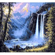 Красивый водопад пейзаж напечатаны DIY цифровая картина маслом по номерам ручная роспись маслом 40x50 см без рамки