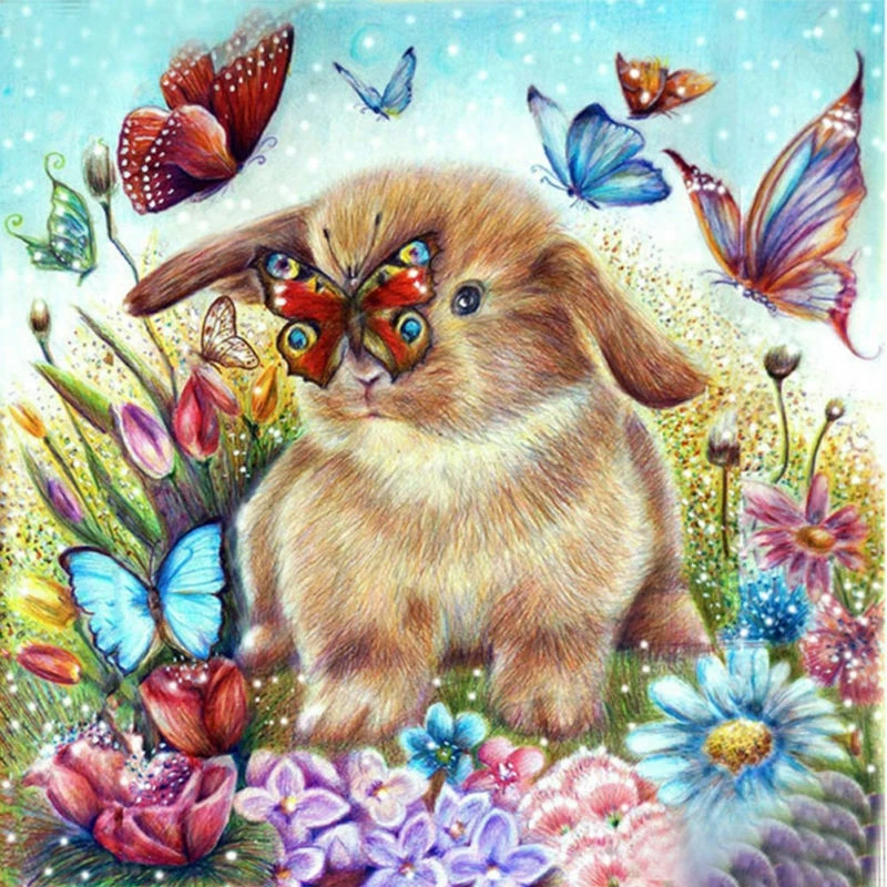 Bunny Butterfly Friends 5D Diamond Painting Full Drill For Home Decor 30 x 30Cm - Цвет: As shown