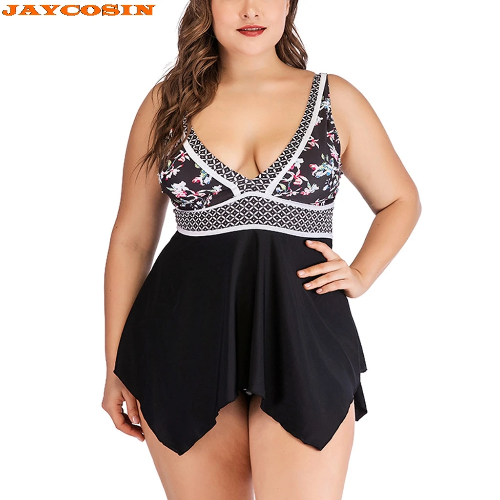 

JAYCOSIN 2019 New Summer Women Plus Size S-5XL Black Print Push Up Two-Piece Swimwear Sets Beach Wear Bathing Suits Swimwear