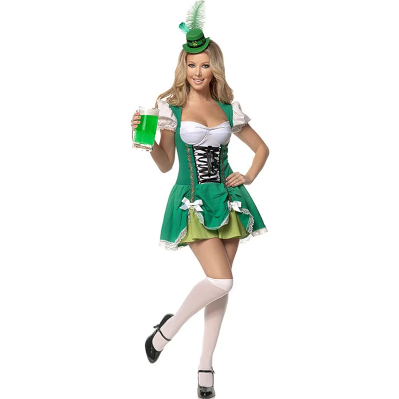 

Women Traditional German Bavarian Beer Girl Costume Sexy Oktoberfest Festival Carnival Party Fancy Halloween Cosplay Green Dress