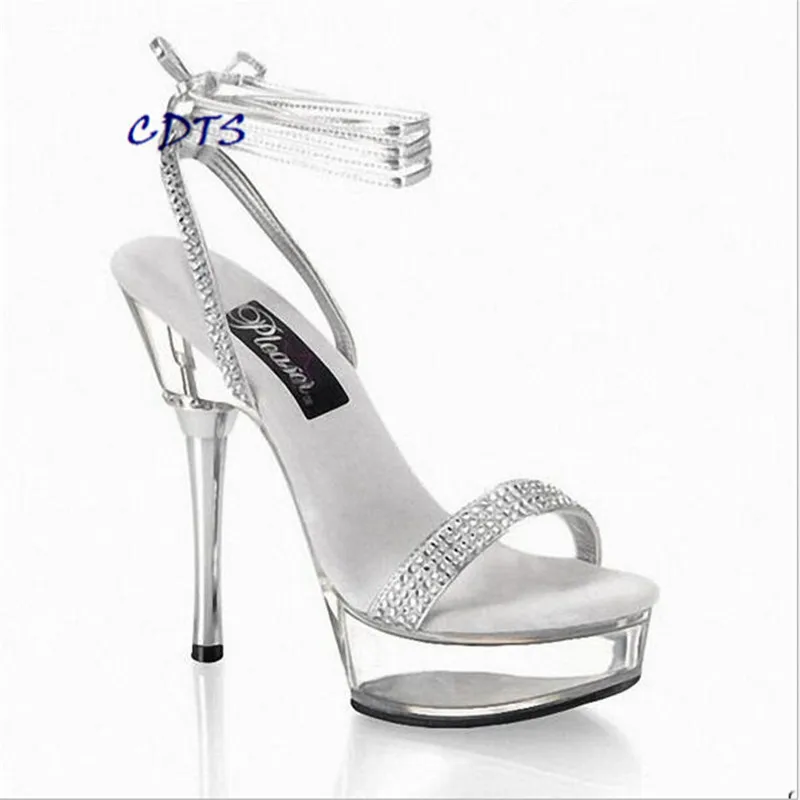 ФОТО CDTS zapatos mujer Rhinestone Sandals Plus:35-45 46 Summer 13cm thin high heels wedding Pumps Crystal platform women party shoes
