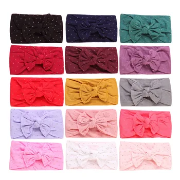 

15pcs/lot Baby Bow Headband Infants Gold Hot Stamping Nylon Hair Bands for Newborn Turban Hair Accessories 18 Colors JFNY126