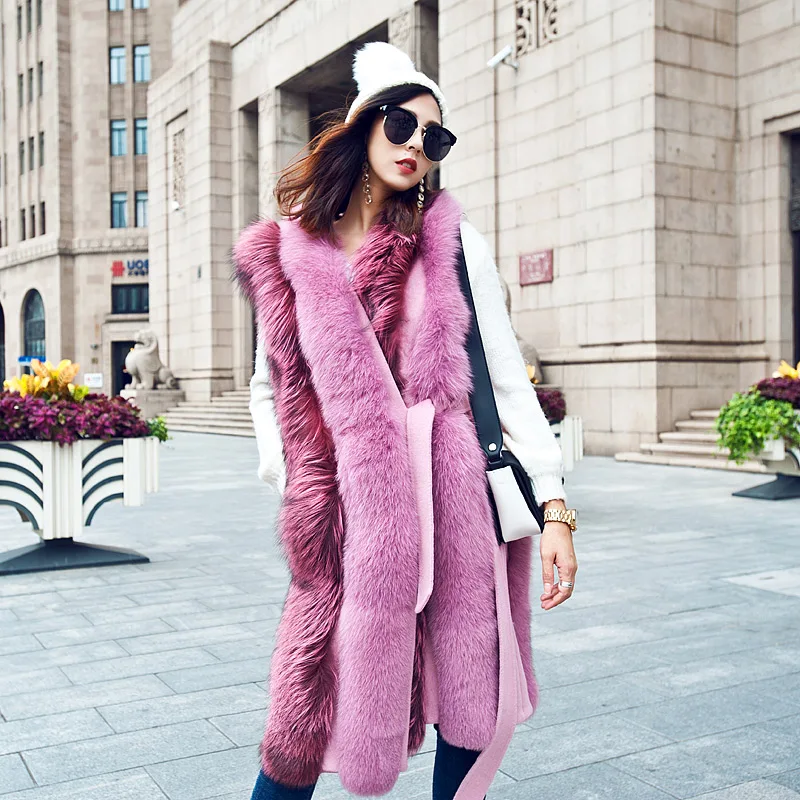 Nouvelle Gilet Conception Réel Fourrure Femmes Longue Manteau Mode Renard 80206d Vêtements Naturel De Élégant Rose Phoenix 7qOAxa07