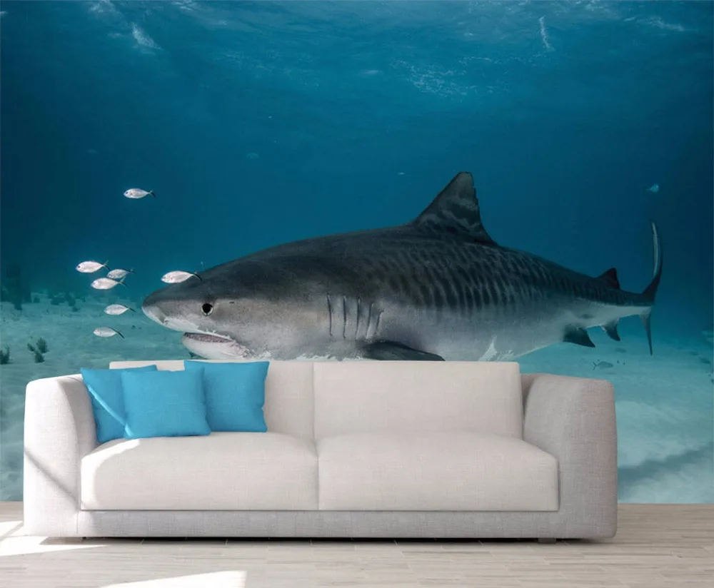 Пользовательские размеры 3D фотообои морская Акула под водой съемные обои самоклеющиеся виниловые наклейки на стену искусство домашний декор Фреска