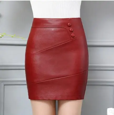 

Pu Leather Womens Pencil Skirts High Waist Black/Red Faux Leather Bodycon Office Skirt Casual Pi Leather Skirts M/4Xl Saias K671