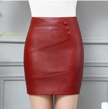 

Pu Leather Womens Pencil Skirts High Waist Black/Red Faux Leather Bodycon Office Skirt Casual Pi Leather Skirts M/4Xl Saias K671