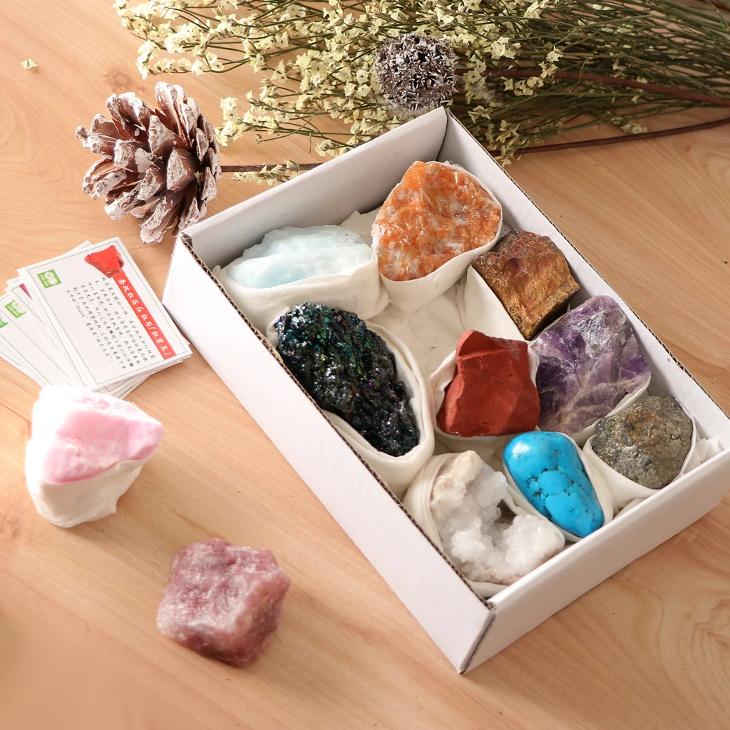 11pcs Mineral & Rock Samples Identification Kit, Kids Earth Geology Science Educational Toy, Geology Gemstone Kit