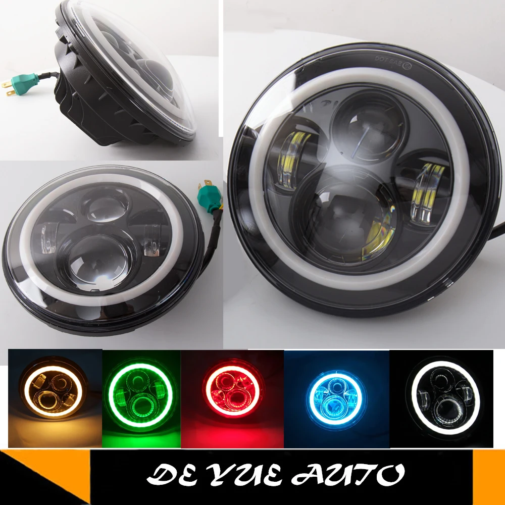

7 inches LED projector headlight with dual-color LED angel eyes and signal turning for Jeep Wrangler & Harley Davidson motorcyle