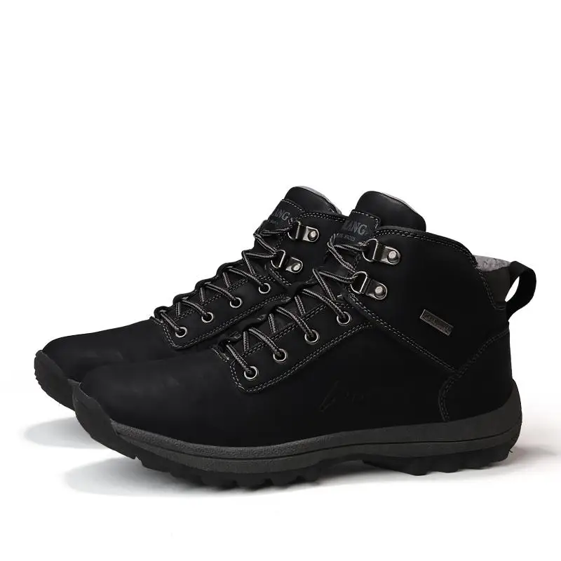 Shangfandeng/мужские зимние ботинки; теплые высококачественные модные лоферы; удобные рабочие зимние мужские ботинки; большие размеры 39-48 - Цвет: Black