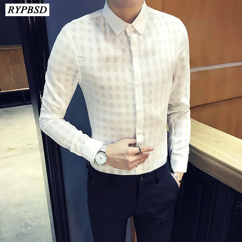 Luxury Shirts Men White Male Shirt Fashion Designer Hollow Mens Shirts Casual Long Sleeve Slim