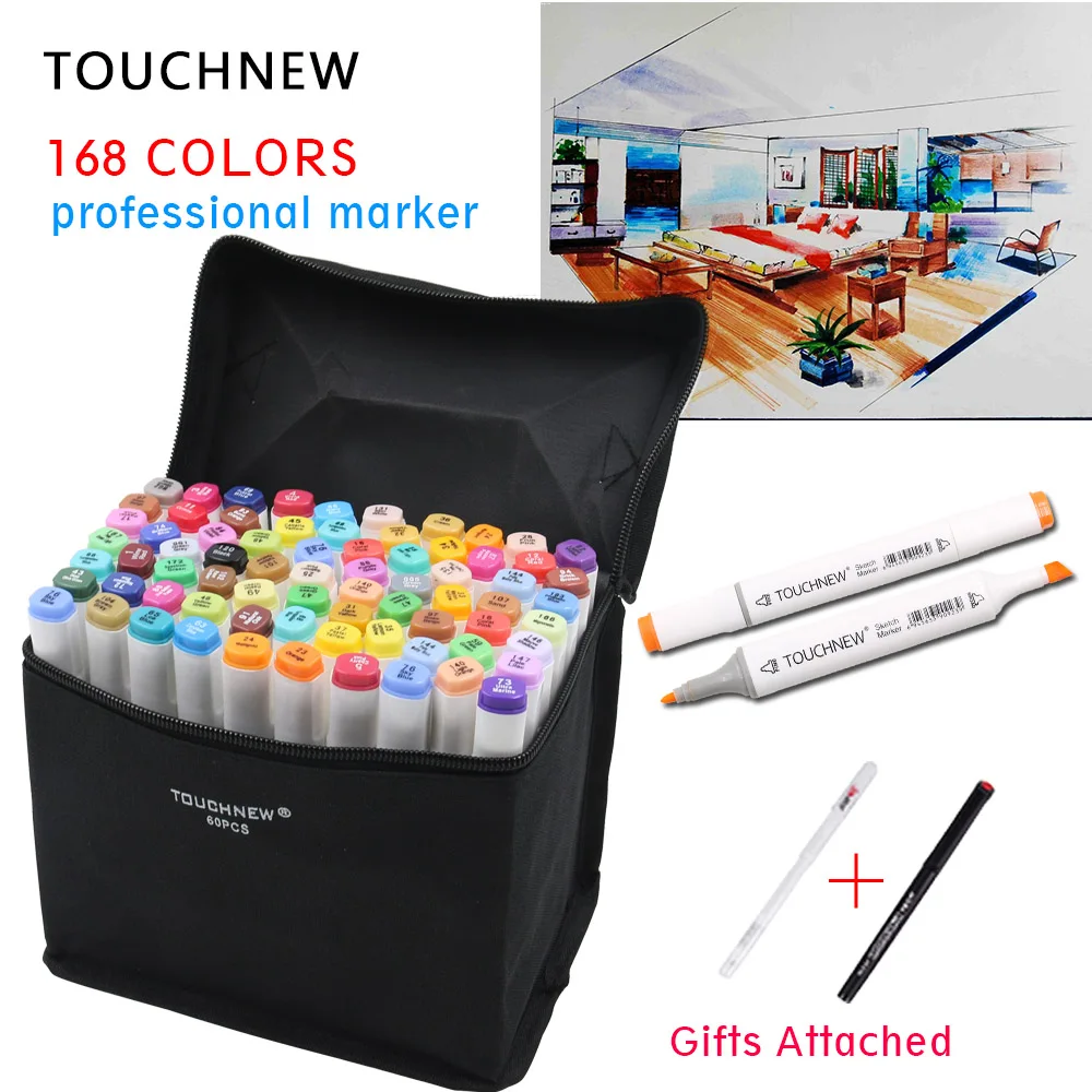 

TOUCHNEW 80 Colors Sketch Markers Pen Oily Alcohol Painting Manga Dual Headed Art Marker Set Stationery Pen For School Drawing