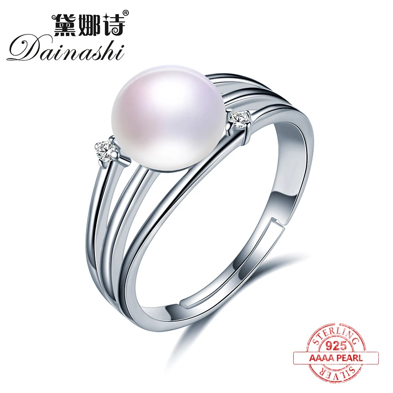 

Dainashi Real 925 Sterling Silver Adjustable Pearl Ring,Bright AAA Zircon Women Ring,Fine Jewelry With Gift Box,Best For Date