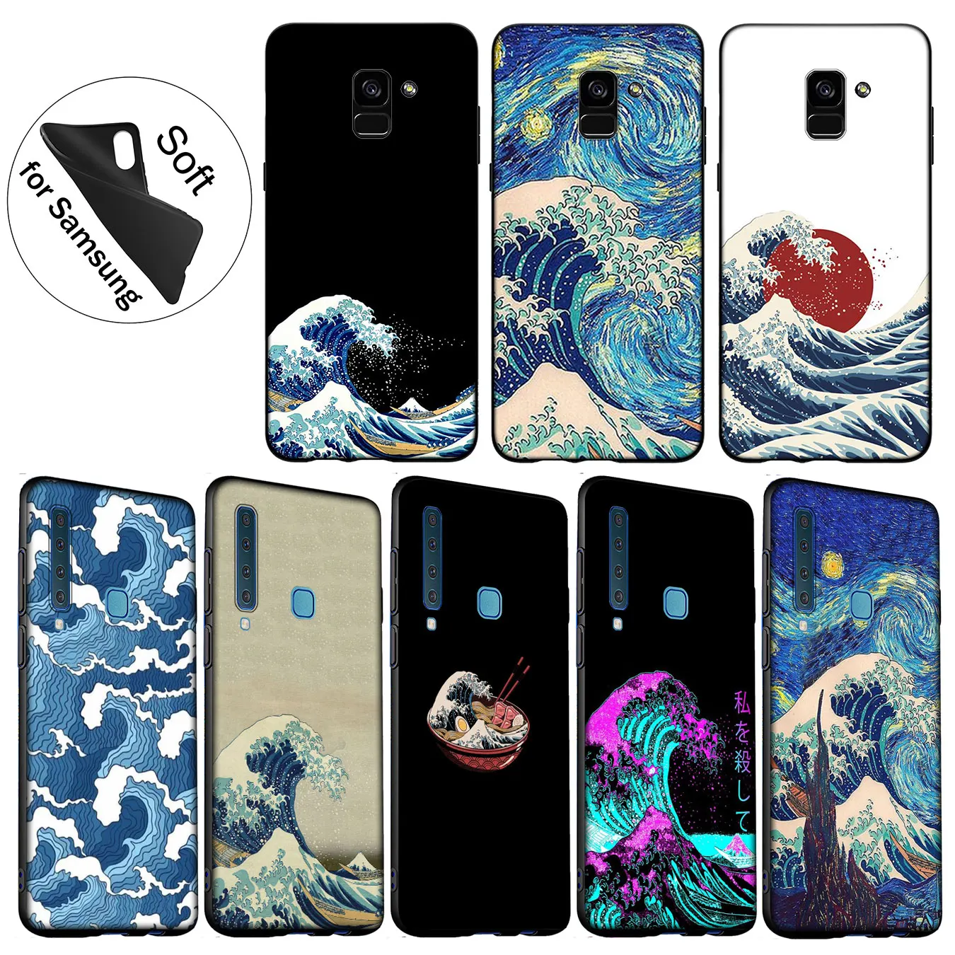 IYICAO The Great Wave Off Kanagawa Soft Cover Case for Samsung Galaxy A6 A9 A8 A7 2018 A3 A5 2016 2017 Note 9 8 10 Plus Lite |