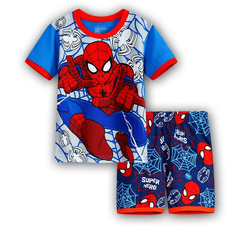 Лидер продаж; пижамы с героями мультфильмов; хлопковые детские комплекты с супергероями и человеком-пауком; футболки для мальчиков; короткие штаны; детская одежда; летние Пижамные комплекты