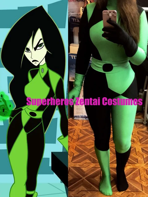 Super Villain Kim Possible Shego Costume Female Halloween Costume Lycra 