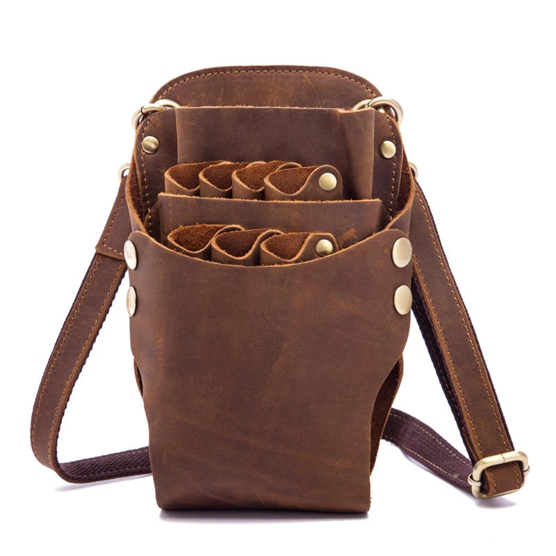 

Fanny Genuine Leather Barber Hair Scissor Bag Hairdressing Holster Pouch Holder Case Rivet Clips Bag Phone Waist Shoulder Belt