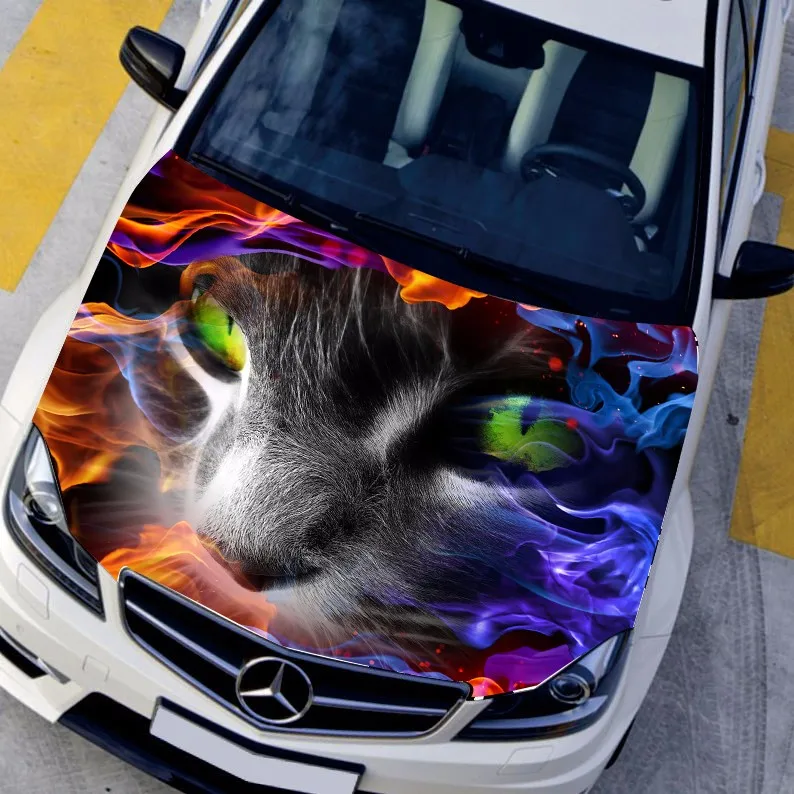 DIY автомобильный стиль HD струйный в пламени террор призрак кошка капот наклейки водонепроницаемый капюшон защитная пленка наклейки животных 135*150 см