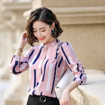 

Fashion Printed Long Sleeve 2019 Spring Summer Blouses & Shirts Business Women Shirt Ladies Blouse Female Tops Clothes
