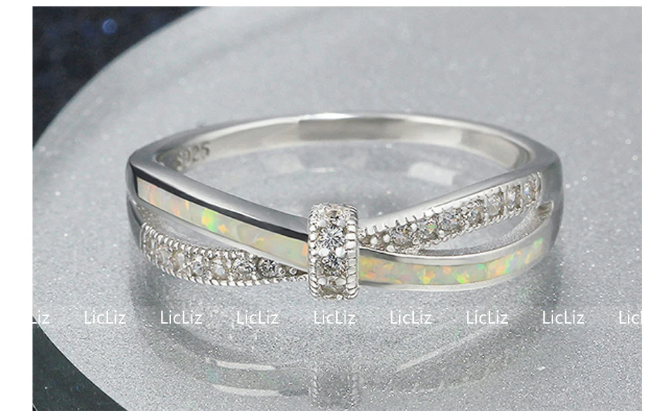 LicLiz 925 пробы серебряные кольца с бантом для женщин белый опал Крест Бесконечность кольцо Вечность CZ Pave Обручальное кольцо Anel LR0383