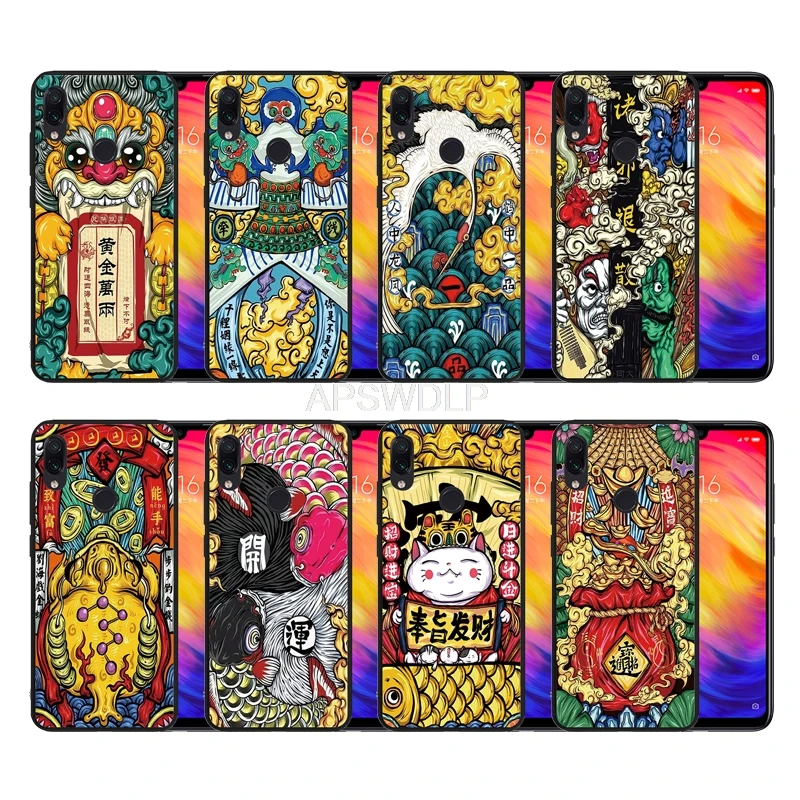 

Soft Scrub Matte Black Cover for Xiaomi Redmi Note 7 Anti-Scratch Shockproof Custom Wealth God Spirits Print Case