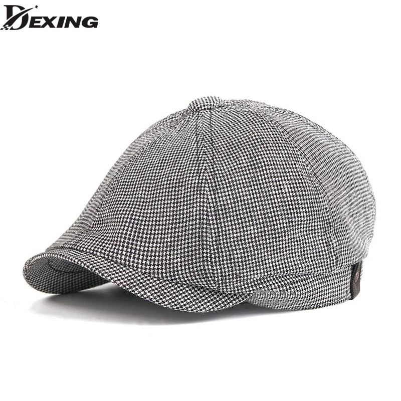 

2018 Fashion lattice Beckham Male Octagonal Winter Cap For Man Newest Cotton Newsboy Cap peaky blinders plaid Painter Beret Hat