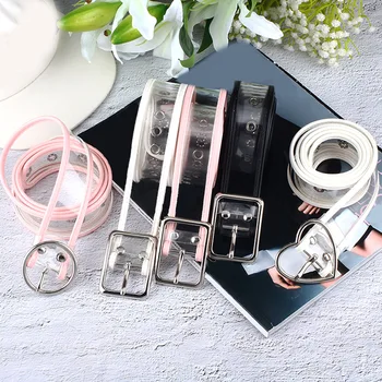 

2019 New Women's Belt Cute Transparent PVC Long Belts For Women White Pink Waistband Fashion Metal Heart Buckle Jeans Belt