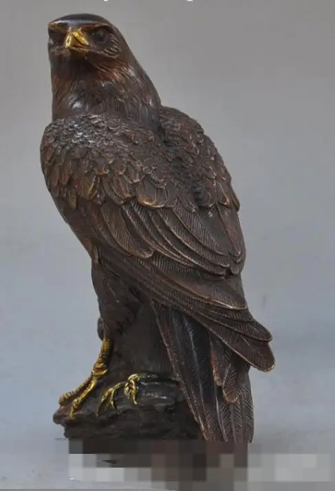 

S03777 Chinese Fengshui bronze wealth Hawk Eagle King Birds Animal Statue Sculpture (B0413)