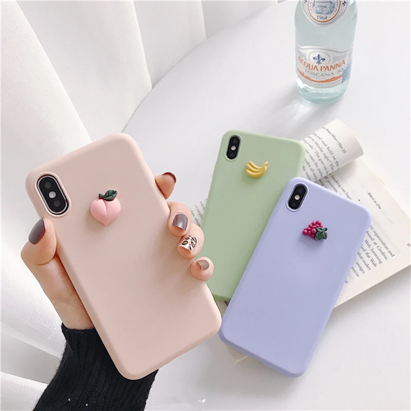 

Cute 3D fruit banana peach grape macaron silicone Pink phone case for iphone X XR XS MAX 6S 7 8 plus for samsung S10 S9 S8 Note