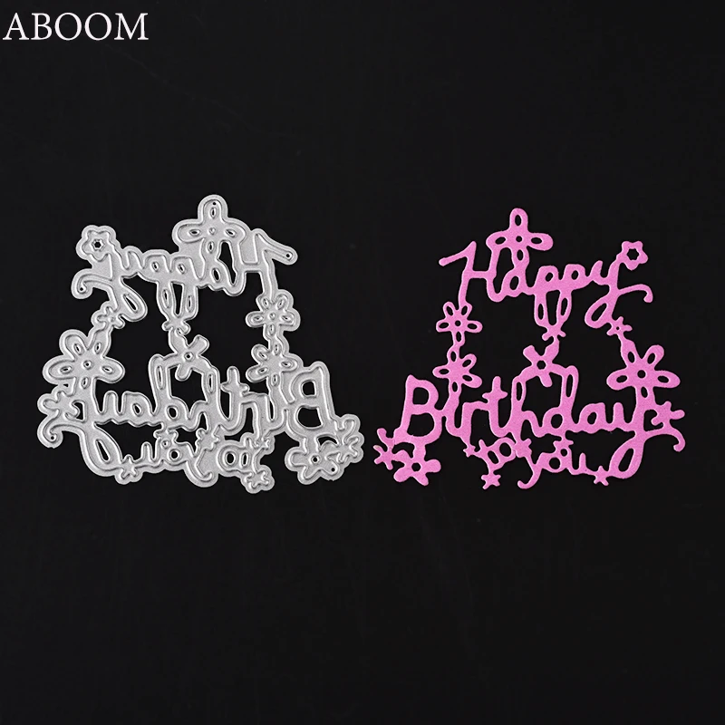 

ABOOM New 1PC Flowers With Happy Birthday Letter Cutting Dies For DIY Scrapbook Photo Album Card Decorative Embossing Stencil
