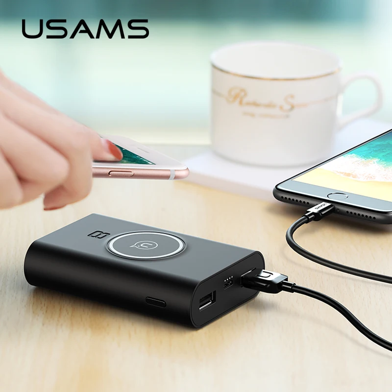 

USAMS Power Bank Dual USB Ports 8000mah QI Wireless Charger 5W Pad Power Bank Built-in Wireless Charging Universal PowerBank