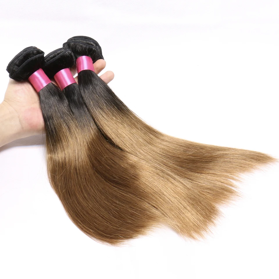 Chloe Ombre Brazilian Straight Hair 3 Pieces Colored 100% Human Hair Weave Bundles Two Tone Non-Remy 1b/30 Auburn Weaving