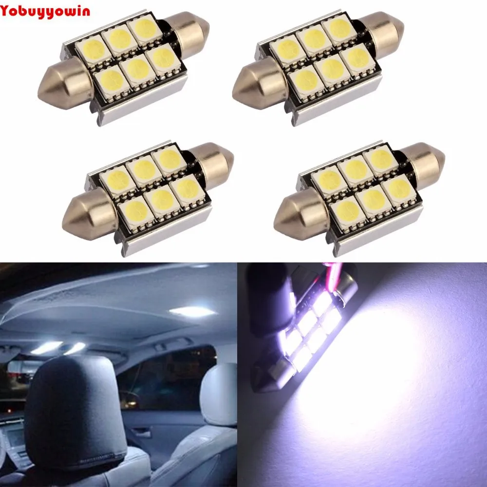 4 xCar 38mm 39mm Cool White 5050 SMD 6 LED Festoon Light Bulbs DC 12V