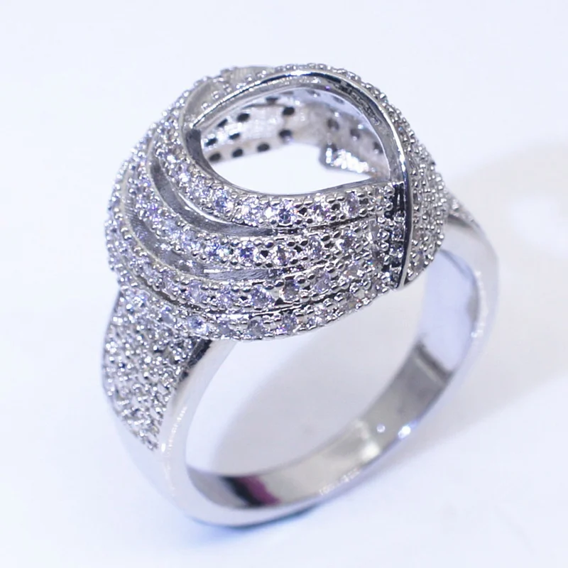 Fashion Weave Winding Design Crystal Zircon Stone Engagement Ring For Women Luxury Jewelry