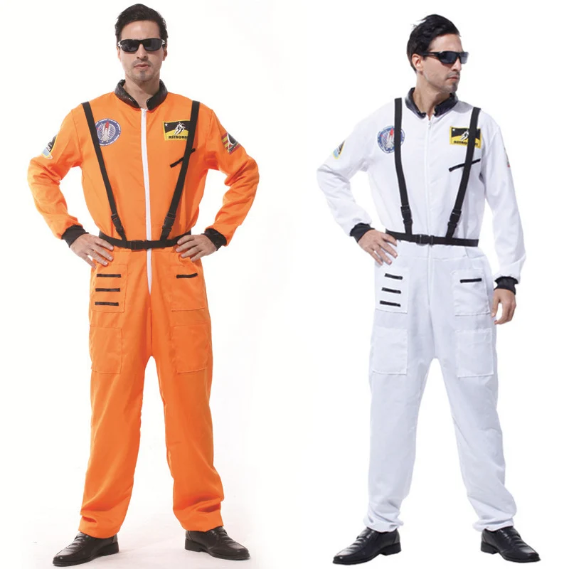 

Halloween Party Astronaut Costumes For Adult Men Book Week Orange White Space Flight Polit Jumpsuit Outfit